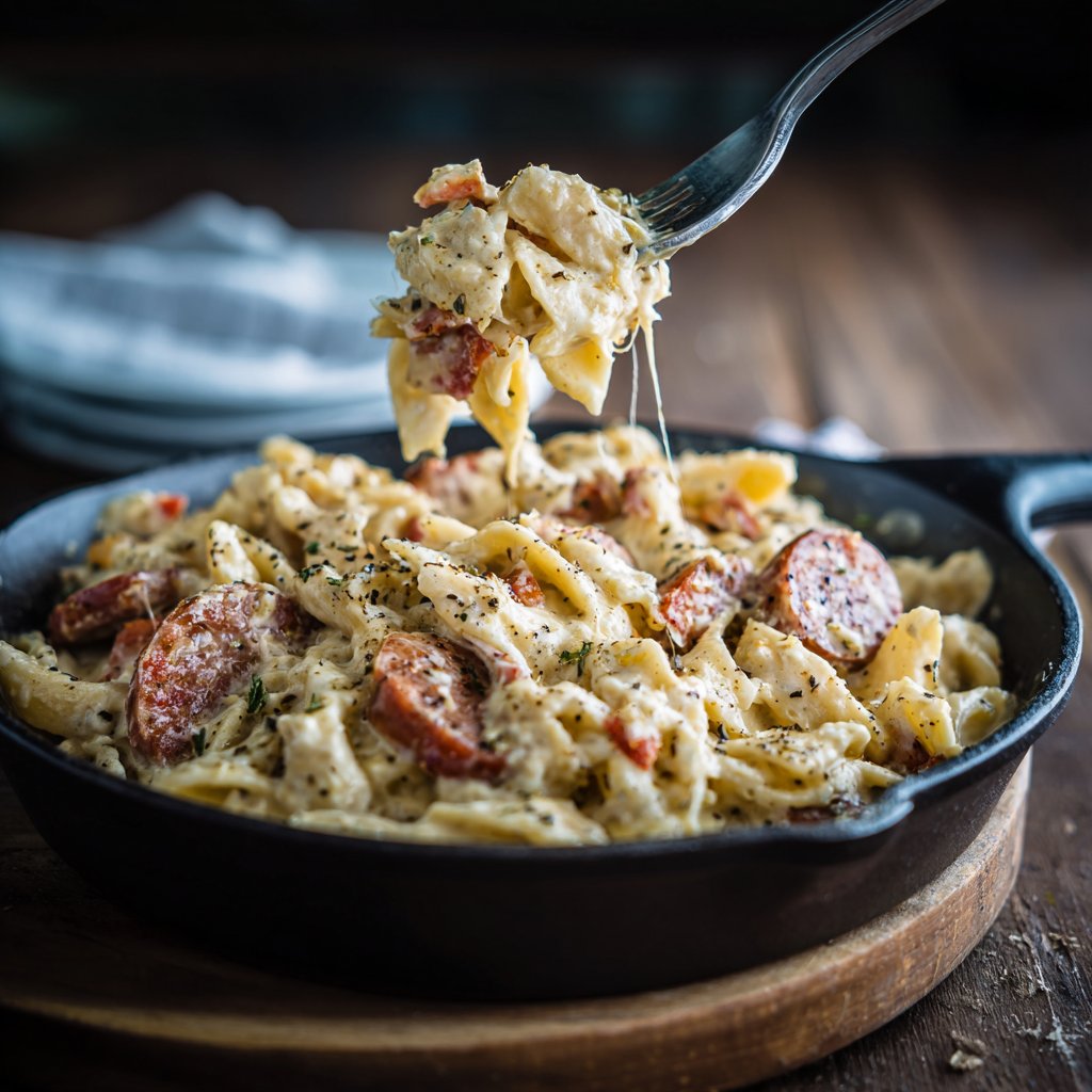 One Pot Lighter Cajun Sausage Pasta