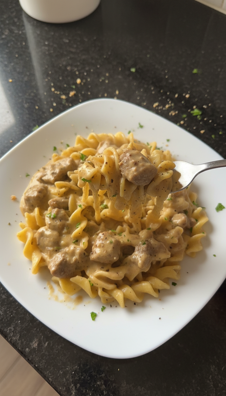 Beef Stroganoff Over Noodles