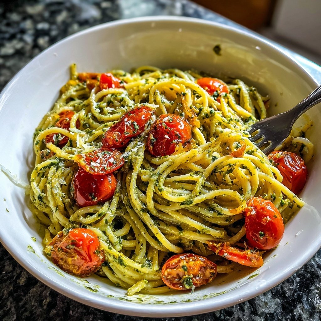 Chicken Pesto Noodles with Cherry Tomatoes